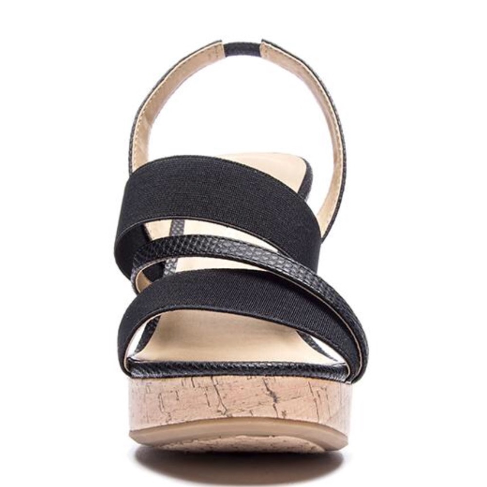 NIB Black Snake Embossed Comfortable Strappy Wedge - Picture 4 of 7